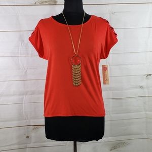 Scoop Neck top W/Criss Cross Sleeve Detail